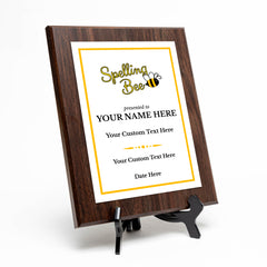 Spelling Bee Competition Custom Award Plaque |Easel Mount Option | Achievement and Recognition Personalizable Plaques