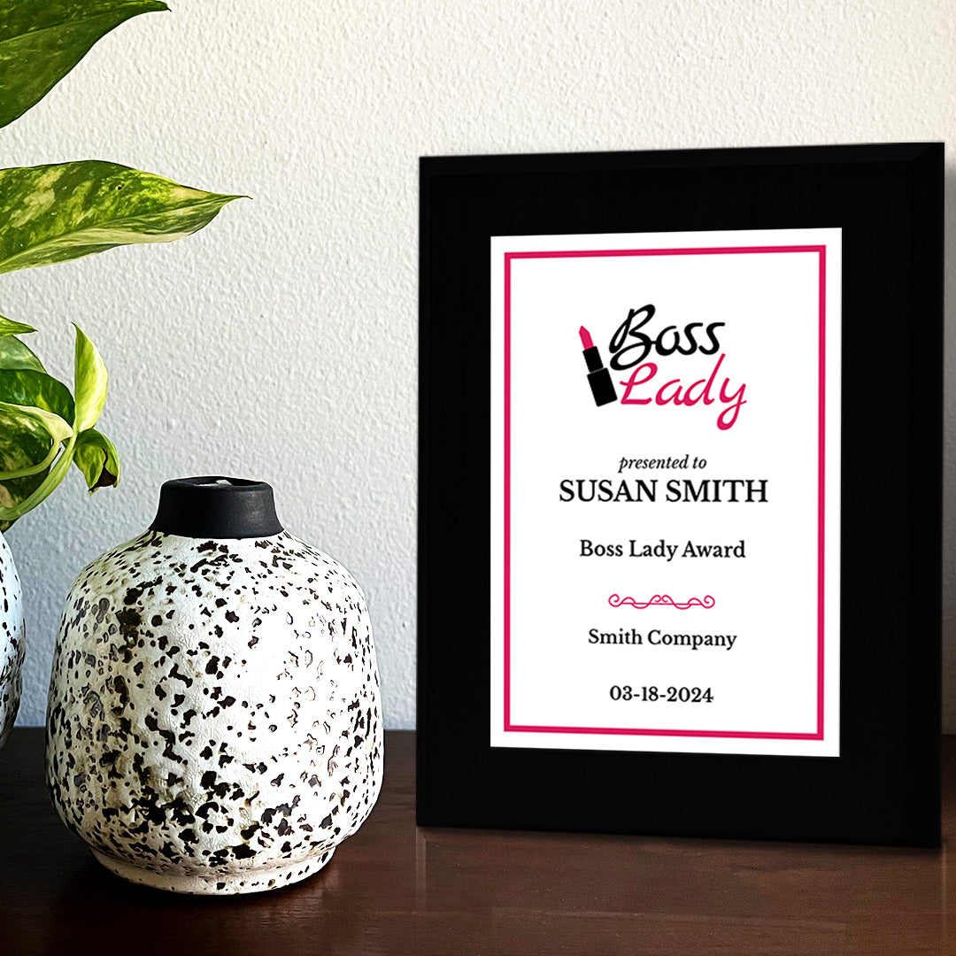 Boss Lady Customizable Black Frame Award Plaque | Easel Mount Option | Achievement and Recognition Personalizable Plaques