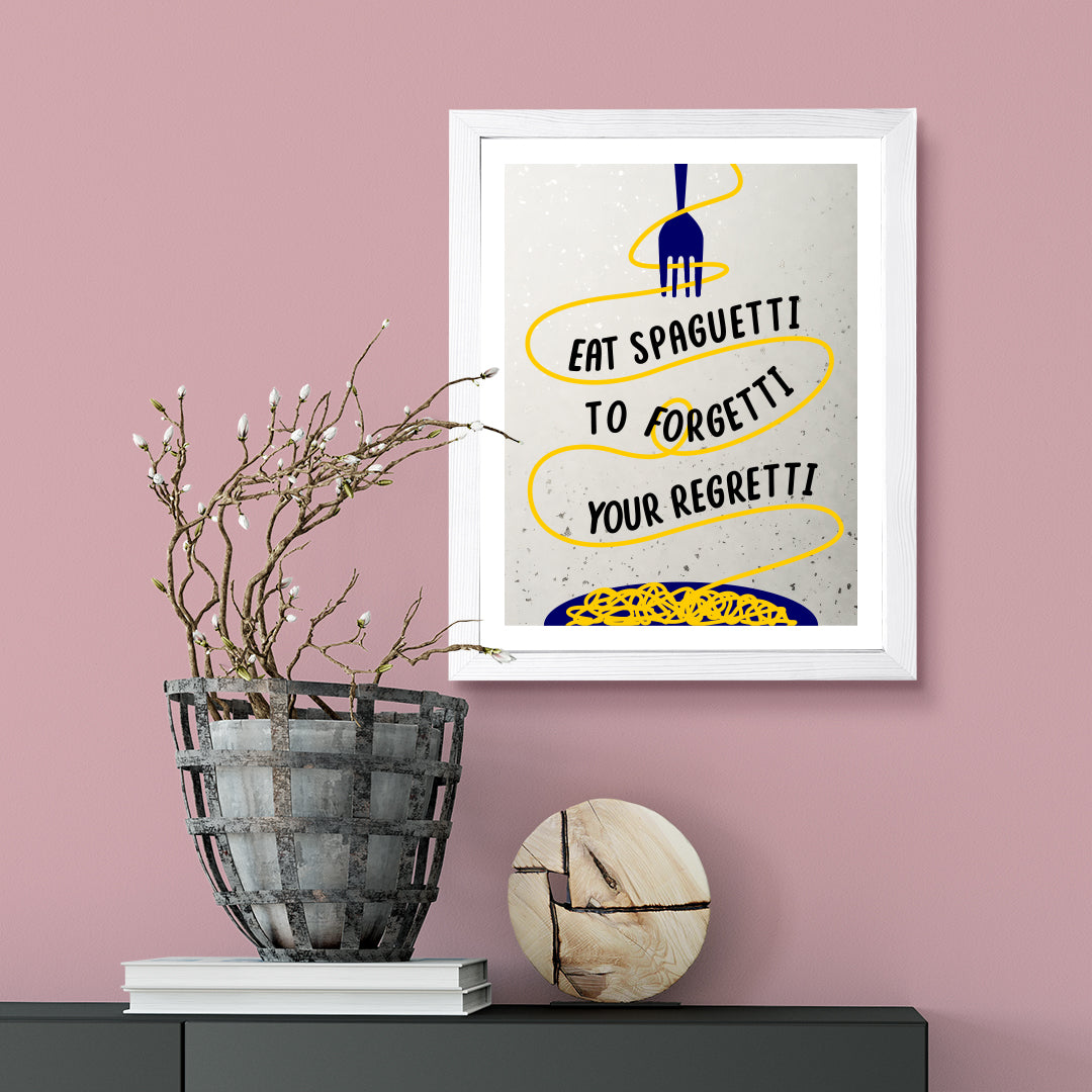 Designs ByLITA Eat Spaghetti To Forgetti Your Regretti, Wall Print Art | Retro Kitchen Decoration