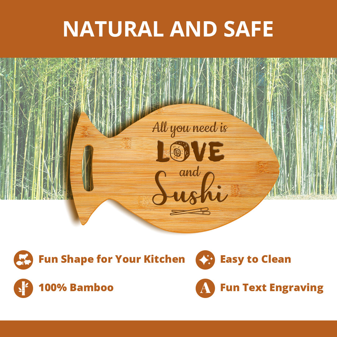 All You Need Is Love And Sushi 14 x 8.5" Fish Shape Cutting Board | Decorative Kitchen Accessory For Sushi Lovers