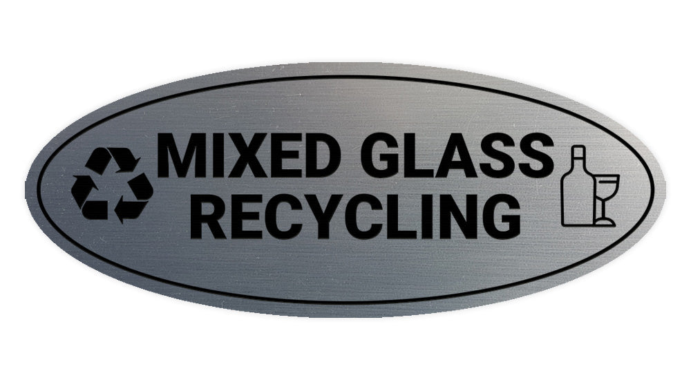 Signs ByLITA Oval Mixed glass recycling Sign - Laser-Engraved Lettering | Durable ABS Plastic | Vibrant Colors | Powerful Foam Tape