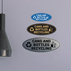 Signs ByLITA Oval Cans and bottles recycling Sign - Laser-Engraved Lettering | Durable ABS Plastic | Vibrant Colors | Powerful Foam Tape