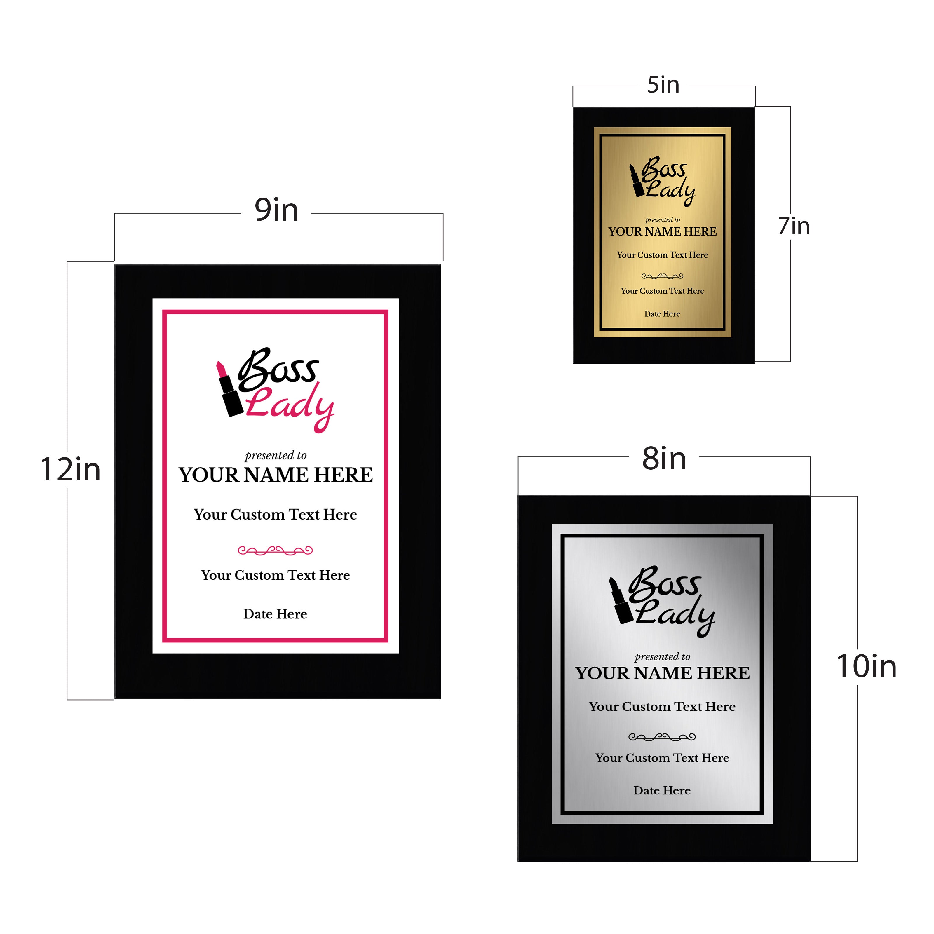 Boss Lady Customizable Black Frame Award Plaque | Easel Mount Option | Achievement and Recognition Personalizable Plaques