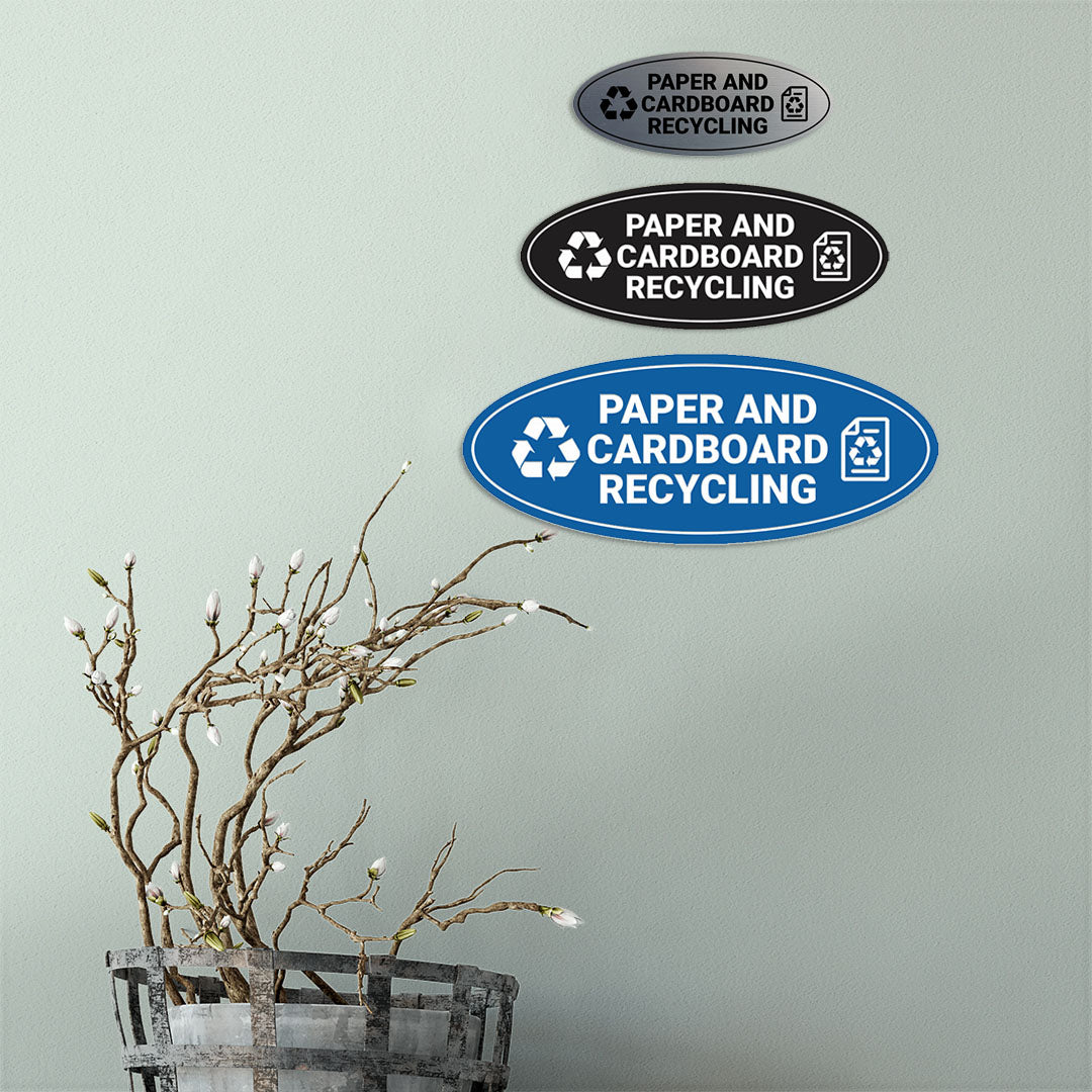 Signs ByLITA Oval Paper and cardboard recycling Sign - Laser-Engraved Lettering | Durable ABS Plastic | Vibrant Colors | Powerful Foam Tape