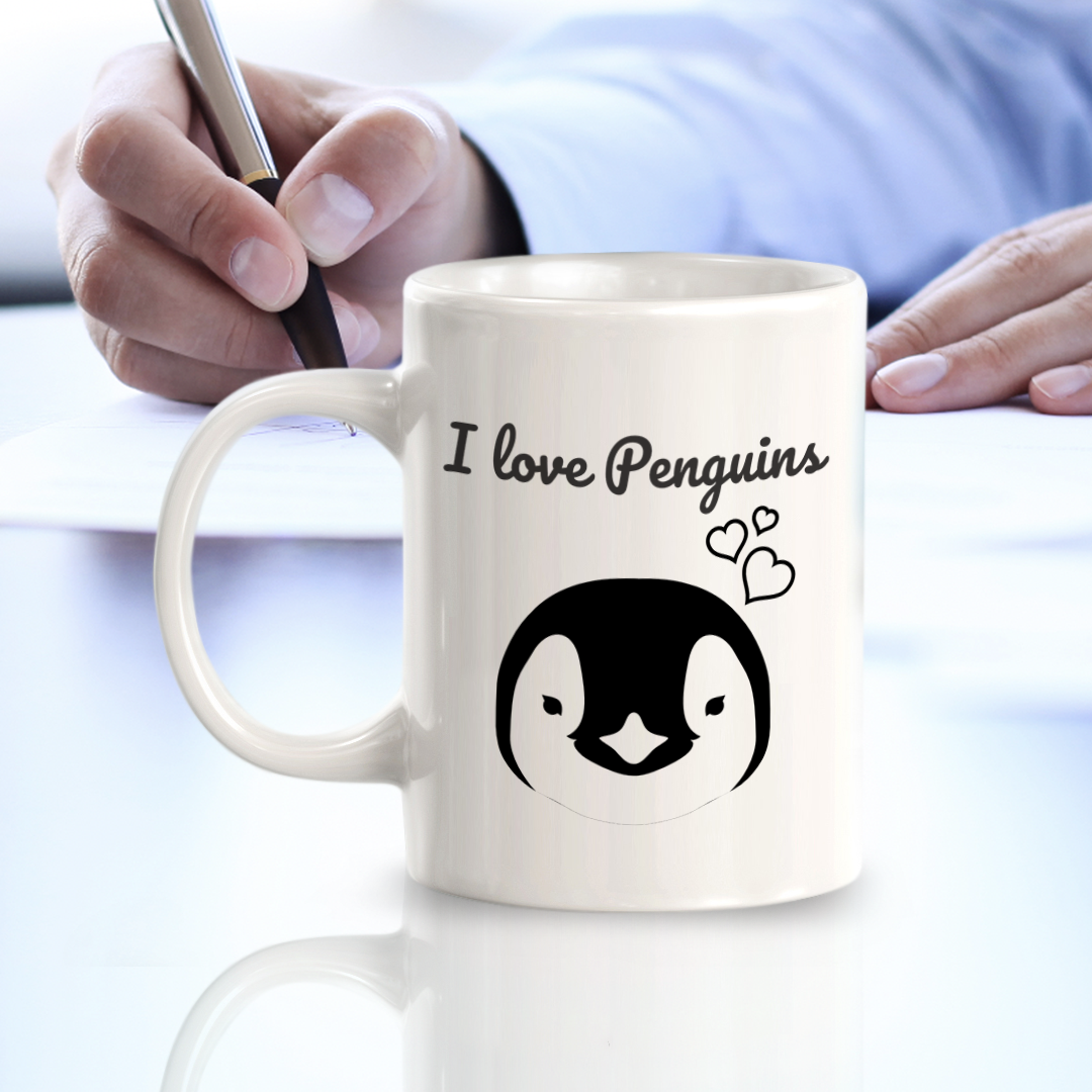 I love Penguins 11oz Plastic or Ceramic Coffee Mug | Funny Animal Mugs