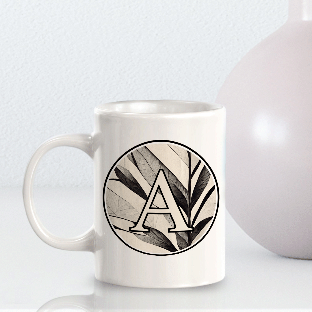 A to Z Black and White Alphabet Monogrammed Initial Ceramic 11oz Coffee Mugs