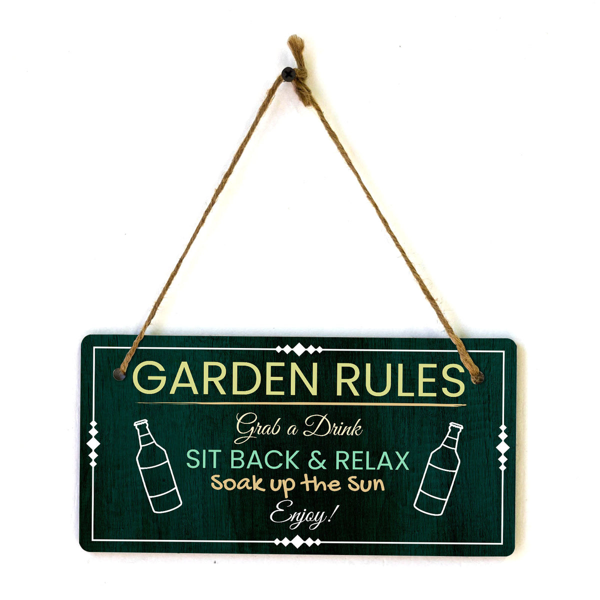 Garden Rules Grab a Drink SIT BACK & RELAX Soak up the Sun Enjoy! 5x10 Hanging Wall or Door Sign | Warm Welcoming Signage For Homes