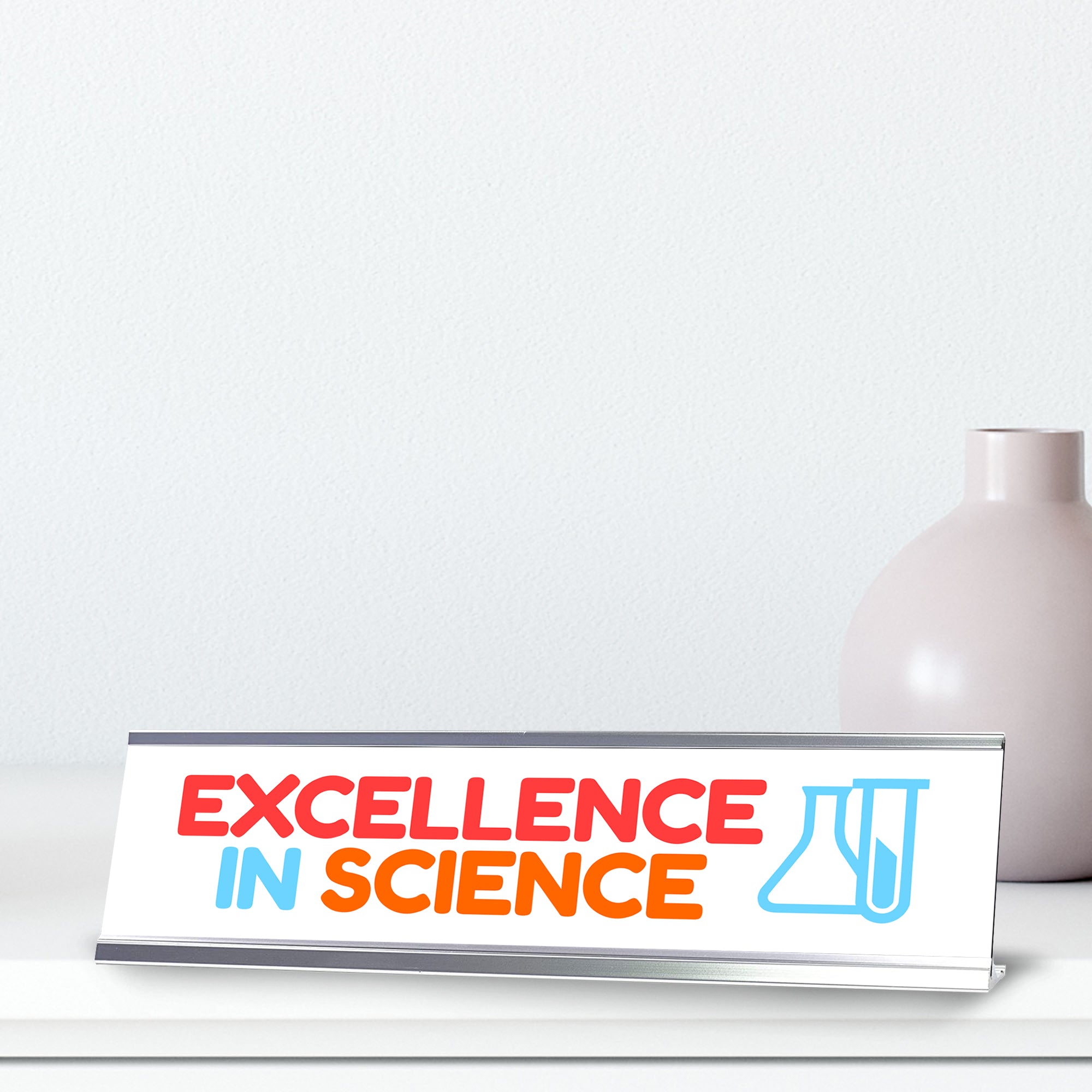 Signs ByLITA Excellence In Science Award, Silver Frame Desk Sign (2x8)