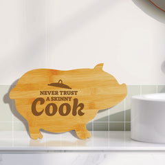 Never Trust a Skinny Cook (13.75 x 8.75") Pig Shape Cutting Board | Funny Decorative Kitchen Chopping Board