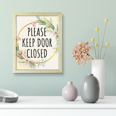 Signs ByLITA Please Keep Door Closed, Floral FRAMED Print Short Term Rentals Guest Signage Hospitality Wall Art