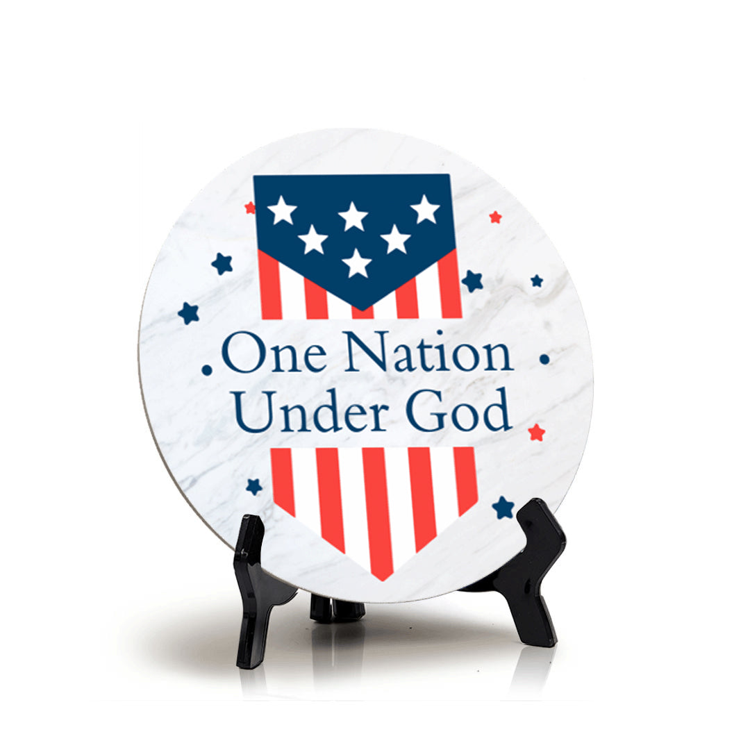 One Nation Under God (5 x 5“) Circle Table Sign with Acrylic Stand | American Pride Decoration