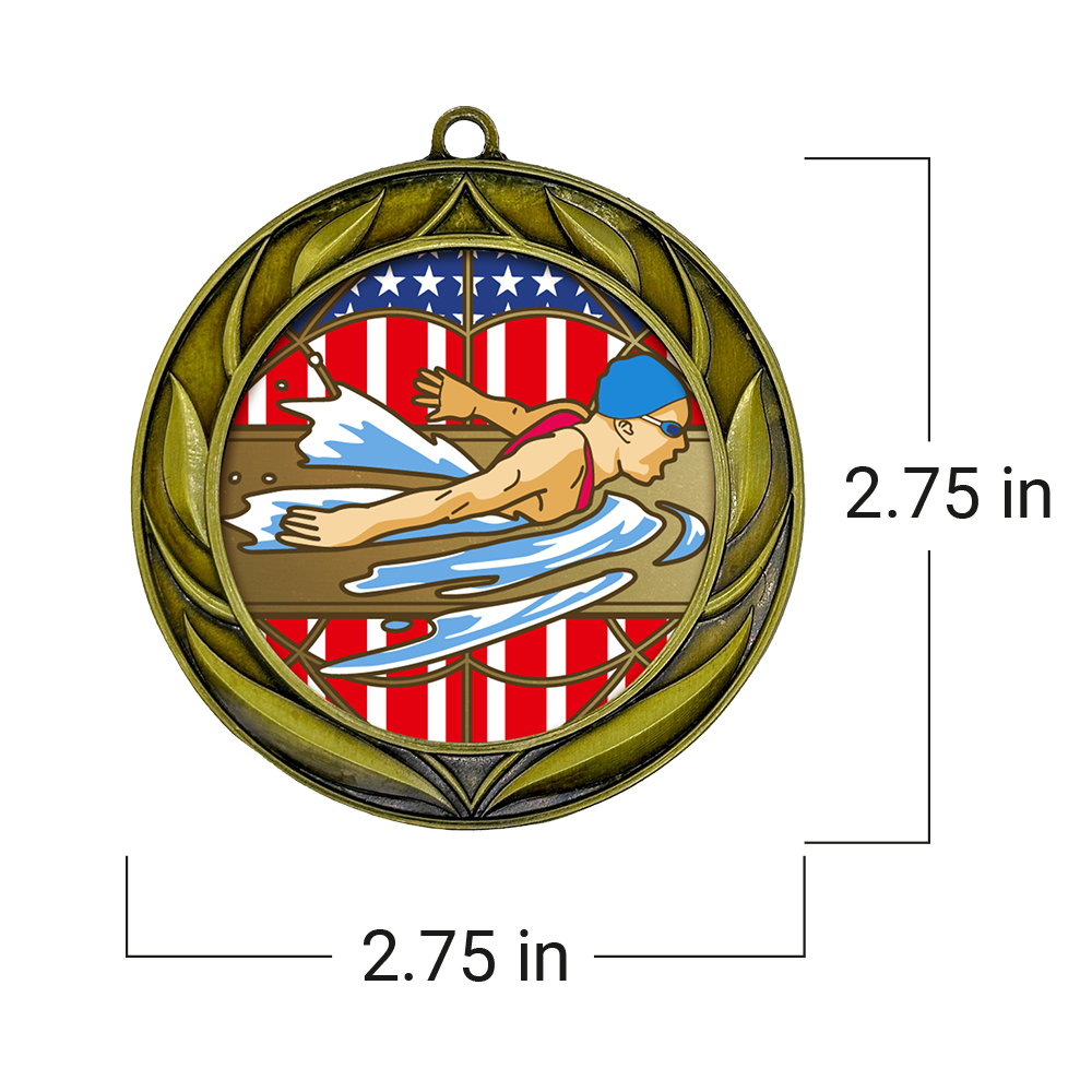 All Quality Swimming Wreath Design Medal - 1st, 2nd, 3rd Place