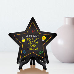 Sign ByLITA A Place to Play, Learn, and Thrive Star Table Sign with Acrylic Stand (7.5x7.5“) Development | Kindergarten Classroom Essentials | Nurture Young Minds | Fun & Educational Supplies | Easy to Read | Includes Easel Stand