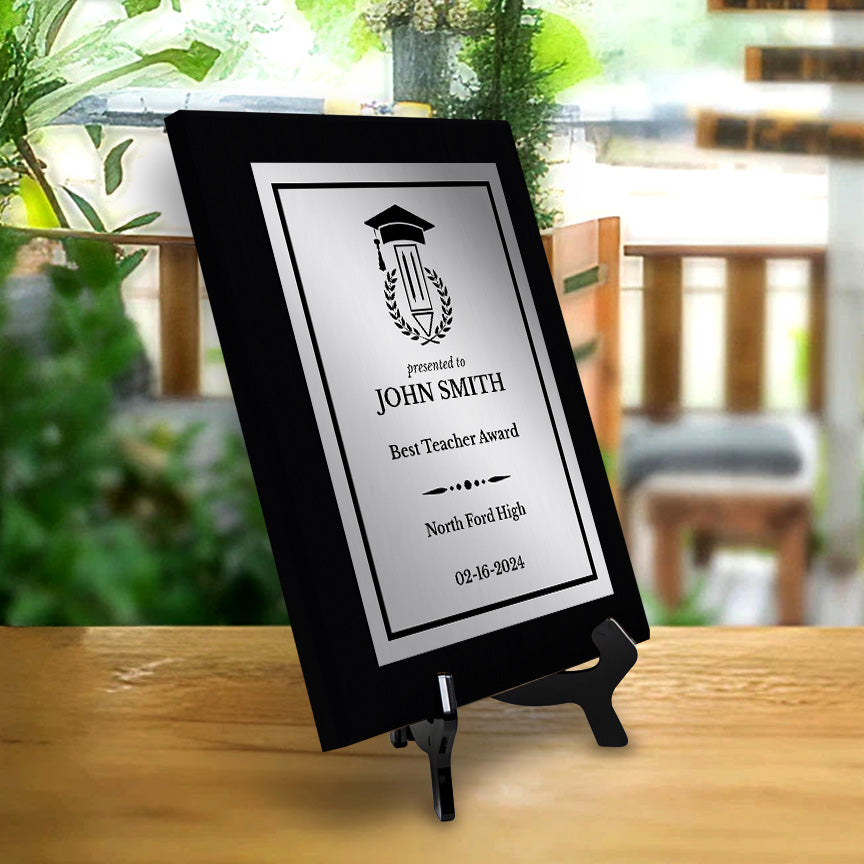 Teacher Recognition Customizable Black Frame Award Plaque | Easel Mount Option | Achievement and Service Personalizable Plaques