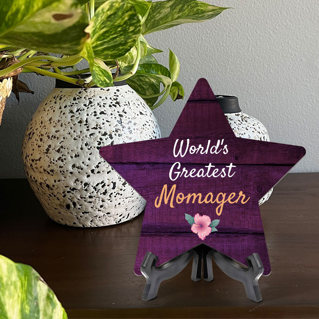 World's Greatest MOMAGER 7.5 x 7.5" Star Table Sign With Acrylic Stand | Home & Office Decor