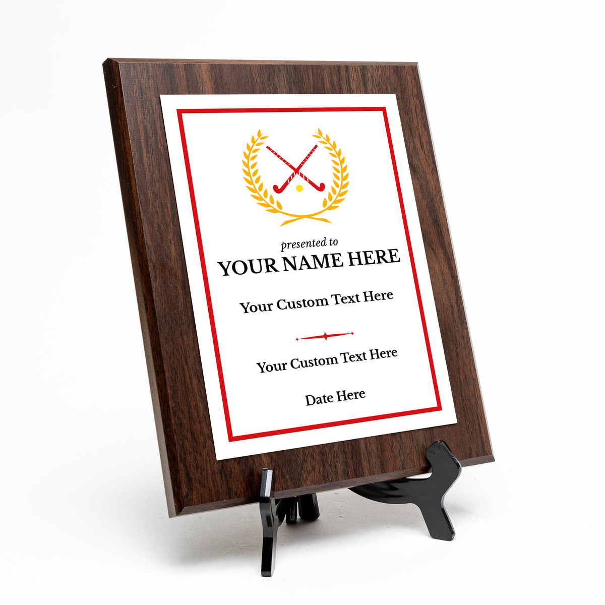 Field Hockey Customizable Wooden Award Plaque | Easel Mount Option | Achievement and Recognition Personalizable Plaques | Sports Award