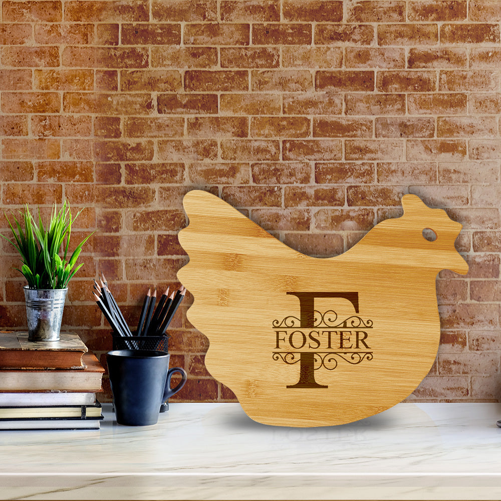 Designs ByLITA Personalized Bamboo Hen Shaped Cutting Board, Customizable Kitchen Chopping Board (9 Design Options)