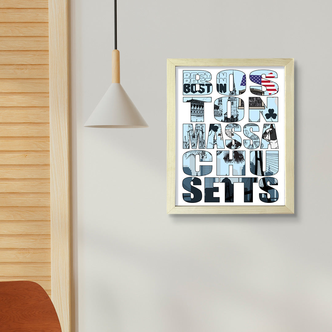 Designs ByLITA Boston, Massachusetts Inspirational, Wall Print Art | American Cities Stylish Home Decoration (Unframed or Framed)