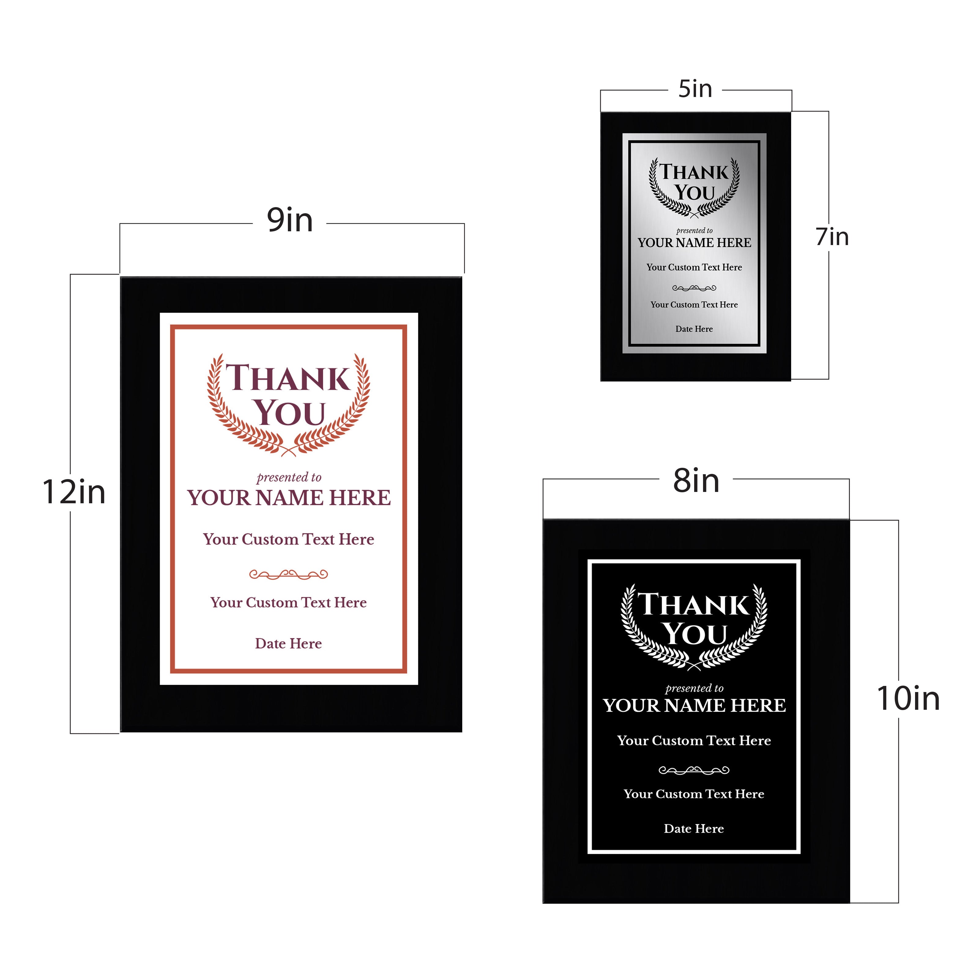 Thank You Gratitude and Appreciation Customizable Black Frame Award Plaque | Easel Mount Option | Recognition of Achievement and Service Personalizable Plaques