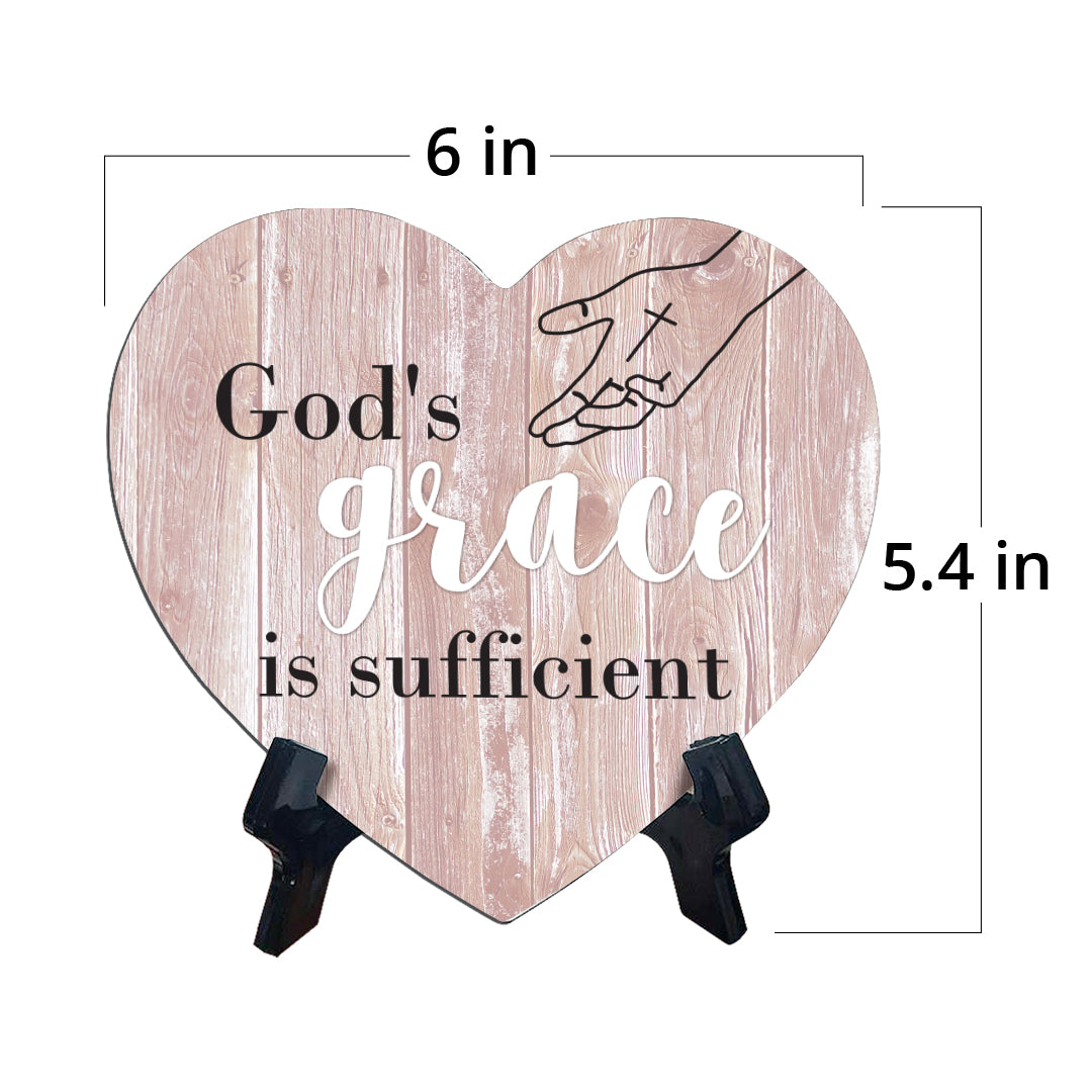 Sign ByLITA Heart God's grace is sufficient, Wood Color, Table Sign (6"x5")