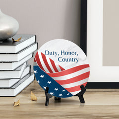 Duty, Honor, Country (5 x 5“) Circle Table Sign with Acrylic Stand | American Pride Decoration