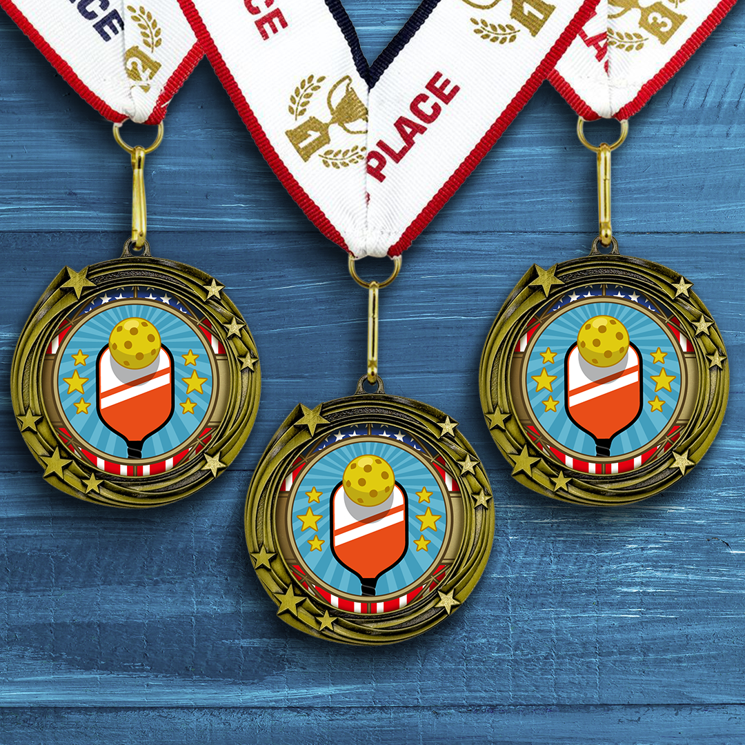 All Quality Stars Design Pickleball Medal - 1st, 2nd, 3rd Place