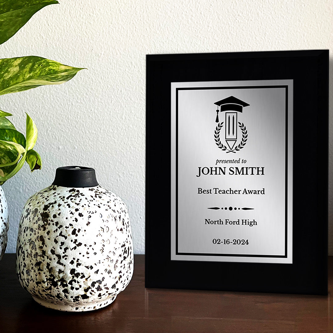 Teacher Recognition Customizable Black Frame Award Plaque | Easel Mount Option | Achievement and Service Personalizable Plaques