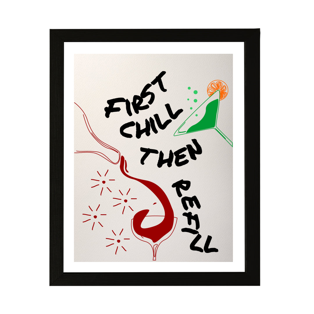 Designs ByLITA First Chill Then Refill, Wall Print Art | Retro Kitchen Decoration