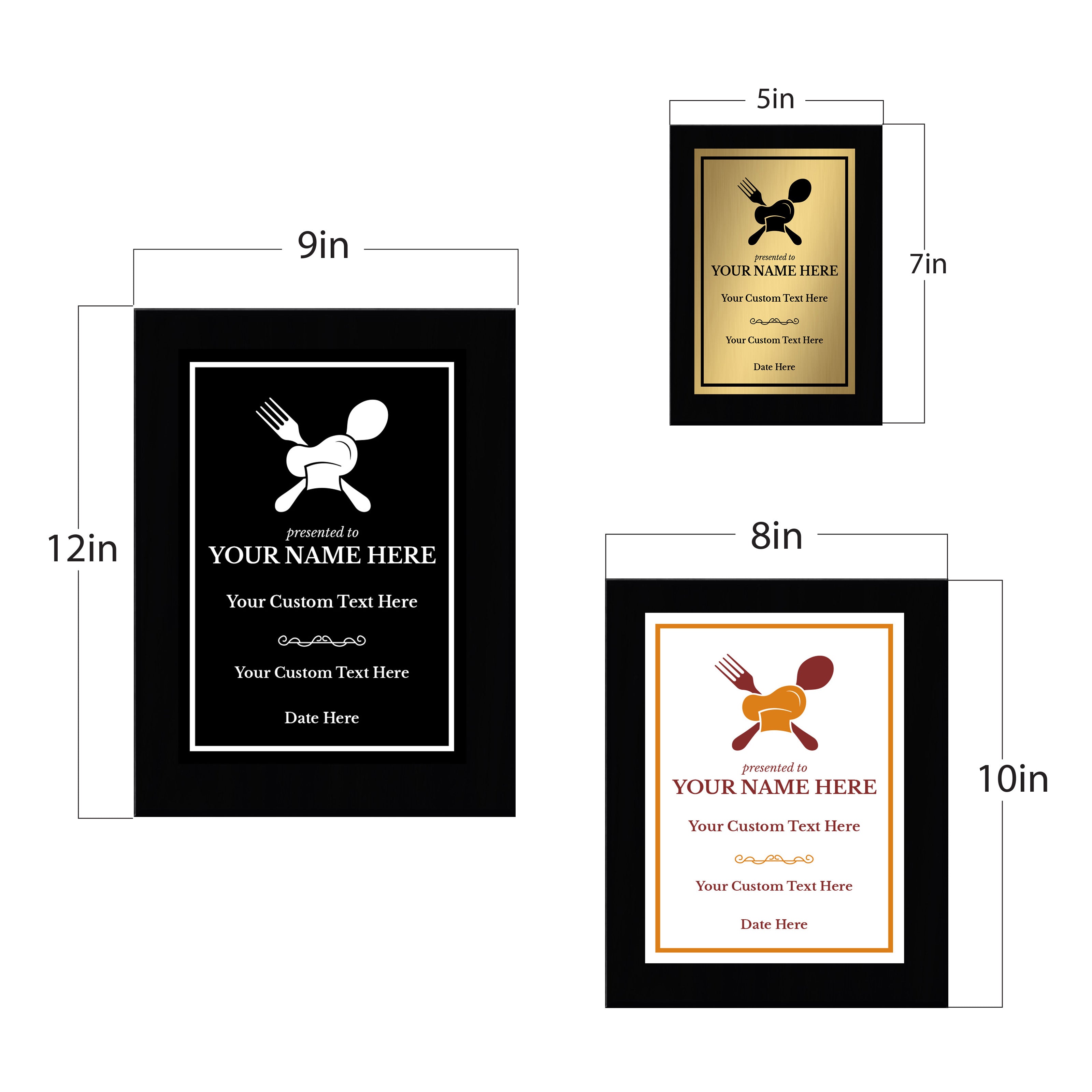 Cooking Competition and Chef Customizable Black Frame Award Plaque | Easel Mount Option | Recognition of Achievement and Service Personalizable Plaques