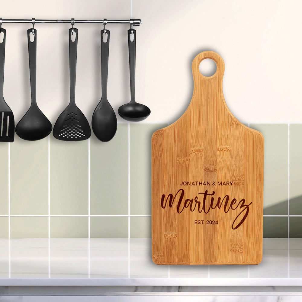 Designs ByLITA Personalized Bamboo Paddle Shaped Cutting Board, Customizable Kitchen Chopping Board (9 Design Options)