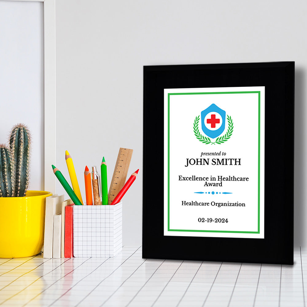 Health Professional Theme Customizable Black Frame Award Plaque | Easel Mount Option | Achievement and Service Personalizable Plaques