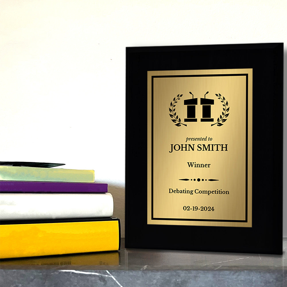 Debating and Model Diplomacy Theme Customizable Black Frame Award Plaque | Easel Mount Option | Achievement and Service Personalizable Plaques