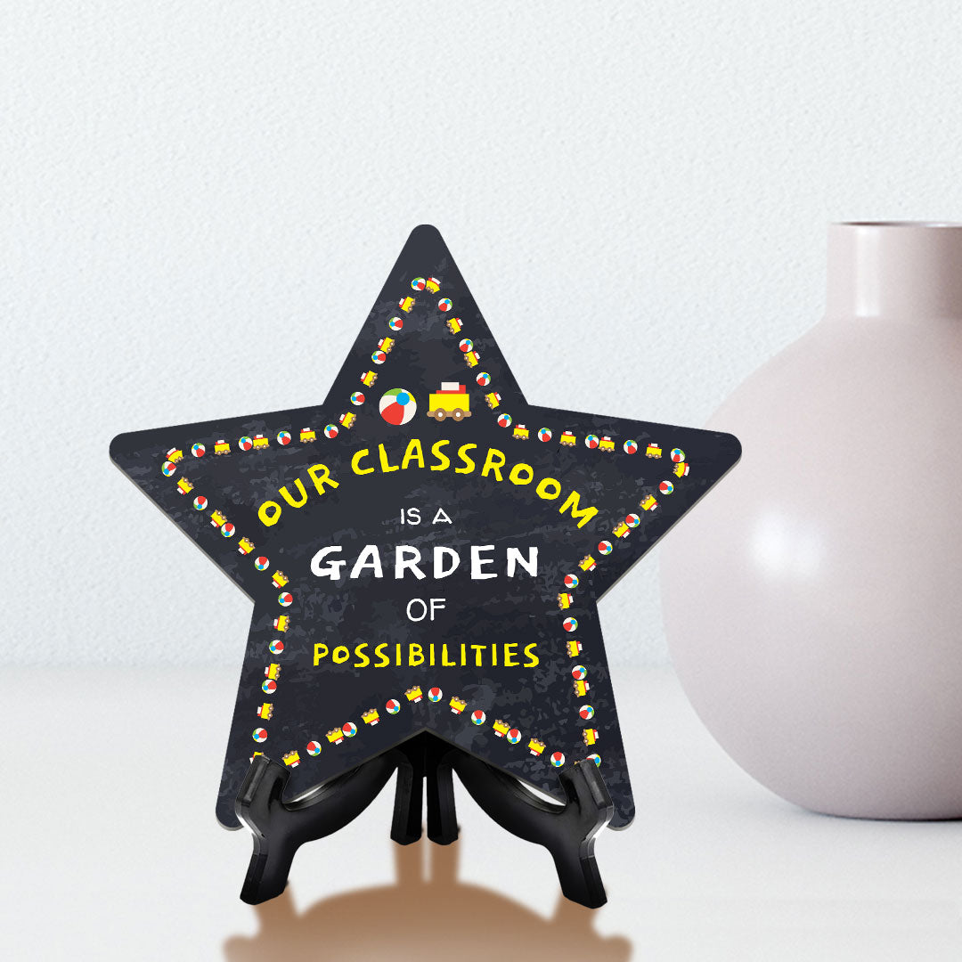 Signs ByLITA Our Classroom is a Garden of Possibilities Star Table Sign with Acrylic Stand (7.5x7.5“) Development | Kindergarten Classroom Essentials | Nurture Young Minds | Fun & Educational Supplies | Easy to Read | Includes Easel Stand