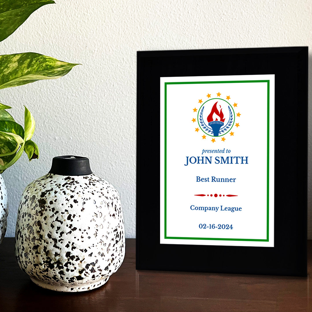 Sport and Athletics Competition Customizable Black Frame Award Plaque | Easel Mount Option | Recognition of Achievement and Service Personalizable Plaques