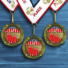 All Quality Boxing Swirling Stars Design Medal - 1st, 2nd, 3rd Place