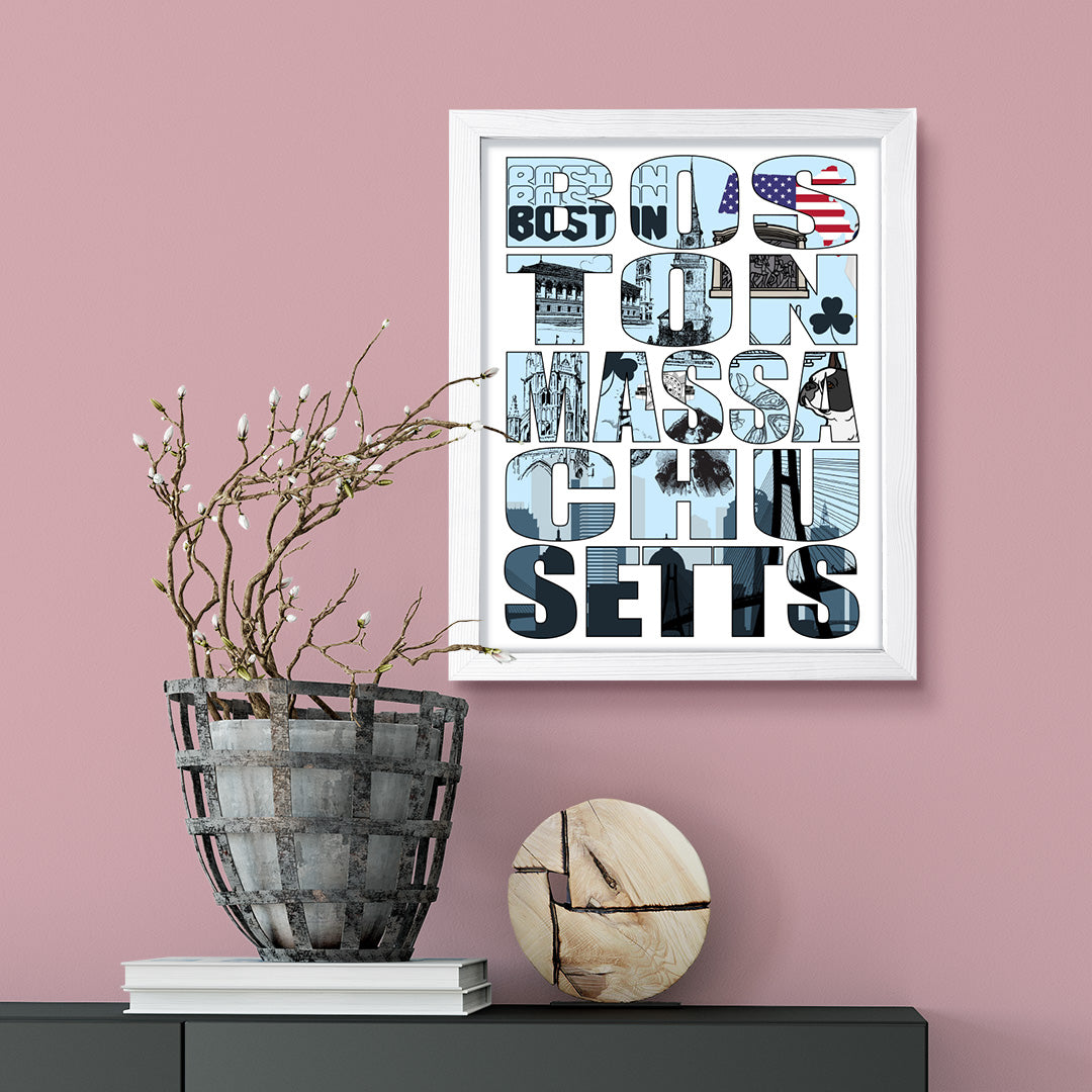 Designs ByLITA Boston, Massachusetts Inspirational, Wall Print Art | American Cities Stylish Home Decoration (Unframed or Framed)