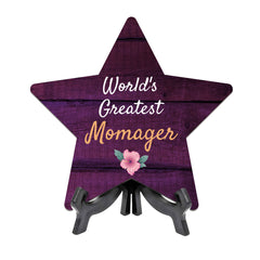 World's Greatest MOMAGER 7.5 x 7.5" Star Table Sign With Acrylic Stand | Home & Office Decor