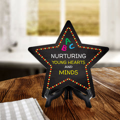 Signs ByLITA Nurturing Young Hearts and Minds Star Table Sign with Acrylic Stand (7.5x7.5“) Development | Kindergarten Classroom Essentials | Nurture Young Minds | Fun & Educational Supplies | Easy to Read | Includes Easel Stand