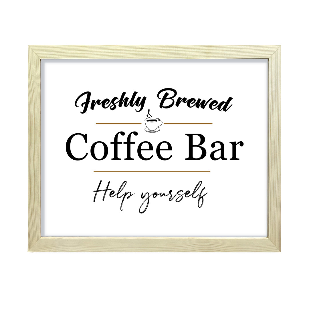 Freshly Brewed Coffee Bar Help Yourself, Framed Wall Art, Home Décor Prints