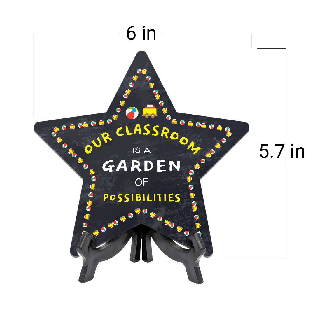 Signs ByLITA Our Classroom is a Garden of Possibilities Star Table Sign with Acrylic Stand (7.5x7.5“) Development | Kindergarten Classroom Essentials | Nurture Young Minds | Fun & Educational Supplies | Easy to Read | Includes Easel Stand