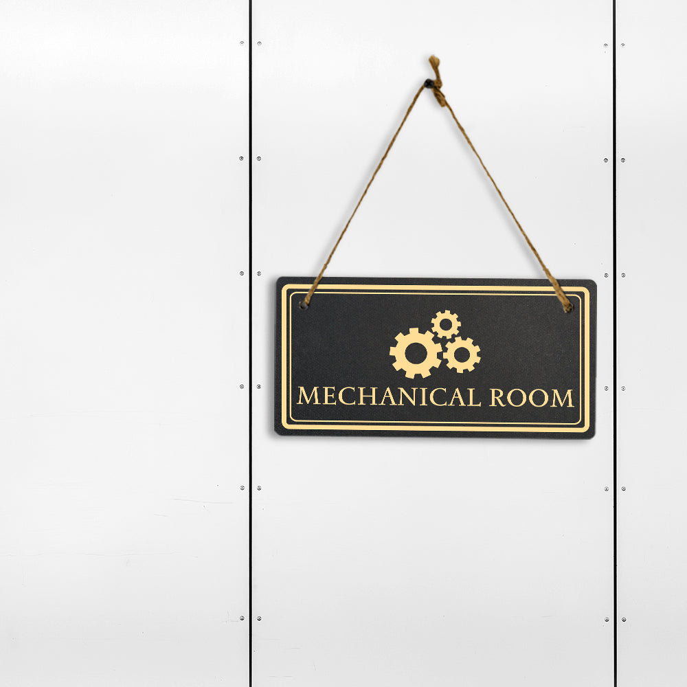 Mechanical Room 5x10 Hanging Plus Wall or Door Sign | Rustic Twine | Workplace Signage