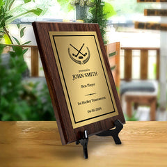 Ice Hockey Customizable Wooden Award Plaque | Easel Mount Option | Achievement and Recognition Personalizable Plaques