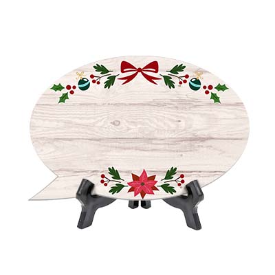 Customizable Christmas Speech Bubble Table Sign With Acrylic Stand (6” x 4”) | Holiday Indoor Decoration