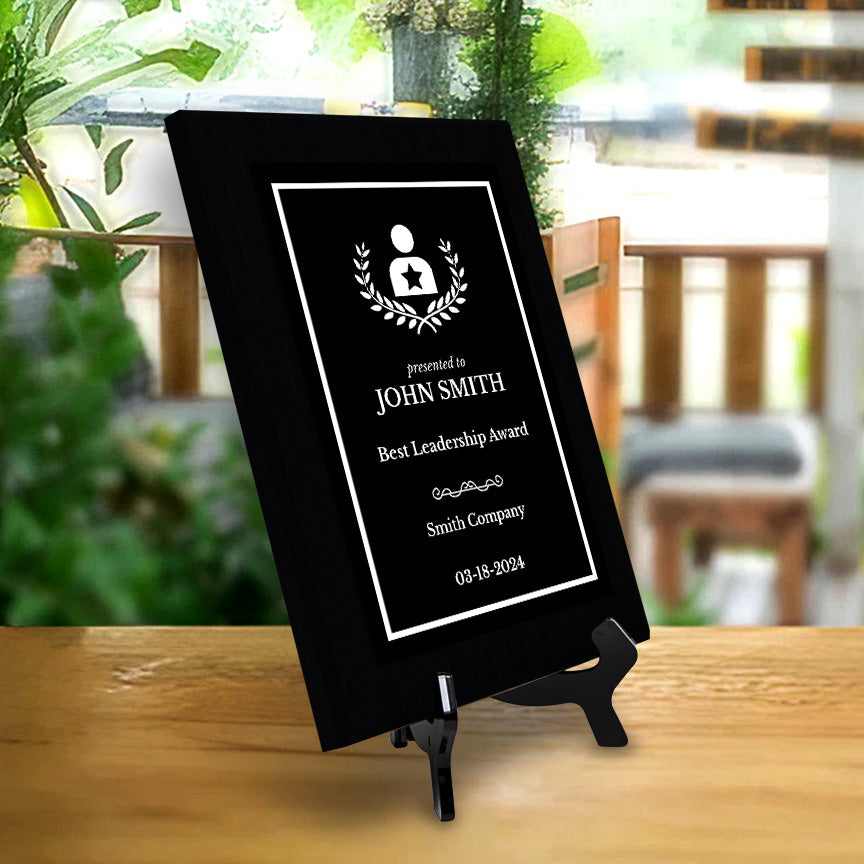 Leadership Customizable Black Frame Award Plaque | Easel Mount Option | Achievement and Recognition Personalizable Plaques