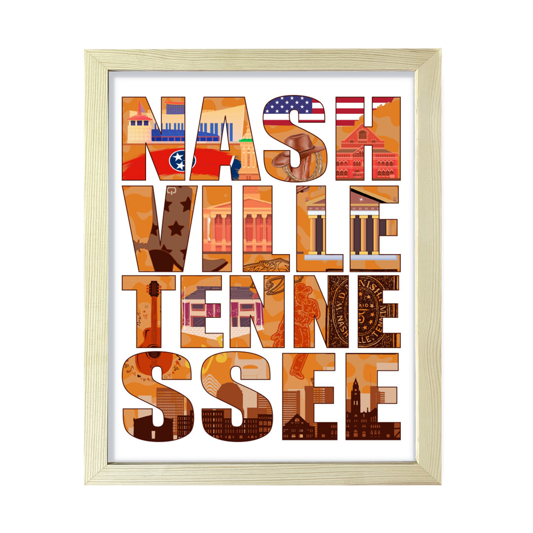 Designs ByLITA Nashville, Tennessee Inspirational, Wall Print Art | American Cities Stylish Home Decoration (Unframed or Framed)