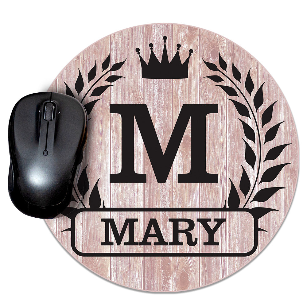 Customizable (8 x 8") Circle Mouse Pad - Monogram Wreath Designs - Add Your Text or Message - Personalized