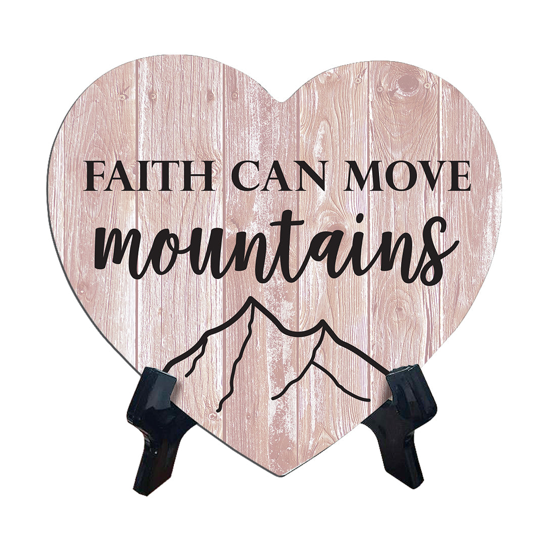 Sign ByLITA Heart Faith can move mountains, Wood Color, Table Sign (6"x5")