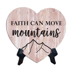 Sign ByLITA Heart Faith can move mountains, Wood Color, Table Sign (6"x5")