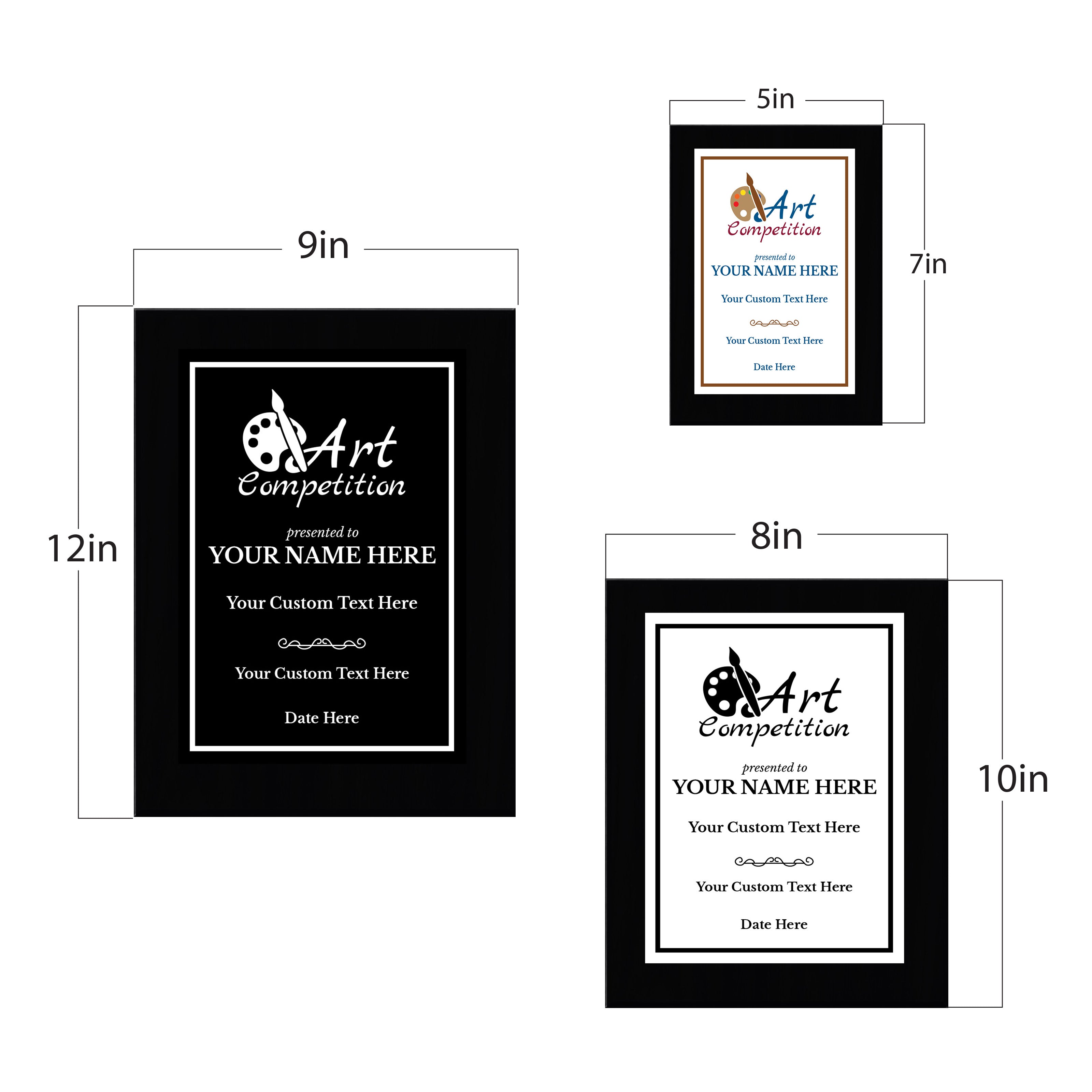 Art Competition Customizable Black Frame Award Plaque | Easel Mount Option | Achievement and Recognition Personalizable Plaques