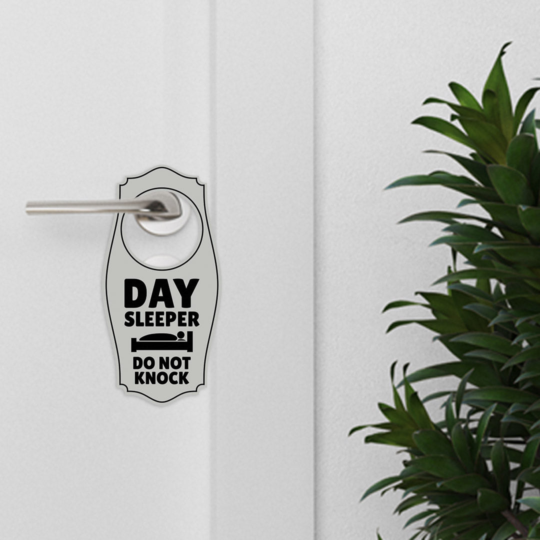 Day Sleeper Do Not Knock Door Hanger | House or Business Door Sign